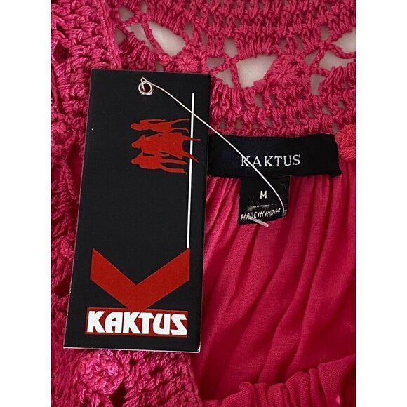 Kaktus Pink Shift Mini Dress Sleeveless Crocheted Neckline Women's Medium NWT - Picture 5 of 10